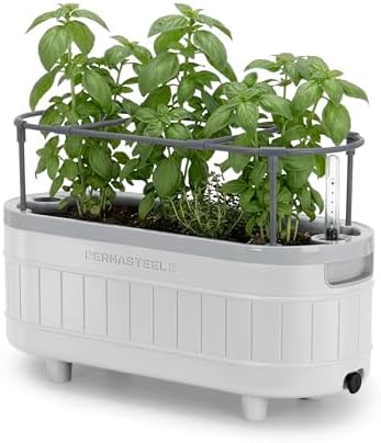 Permasteel Herb Garden Planter with Trellis Support, Self-Watering System with Water Level Indicator, Fits Multiple Herb Plants, for Basil, Flowers, Succulents, Indoor & Outdoor, White by Unknown