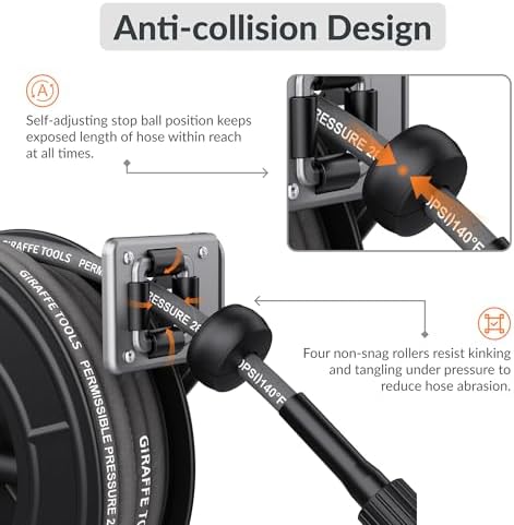 Giraffe Tools Pressure Washer Hose Reel 60ft, Power Washer Hose Reel, Pressure Washer Retractable Hose Reel, Heavy Duty, Wall/Floor Mounted, 4000 PSI, Dark Silver - Image 4