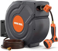 Upgraded Retractable Garden Hose Reel 5/8 inch x 100 ft Wall-Mounted 9 Pattern Nozzle Any Length Lock Automatic Slow Return 180° Swivel UV Resistant Heavy Duty Hose Reels for Outside by NEO-TEC
