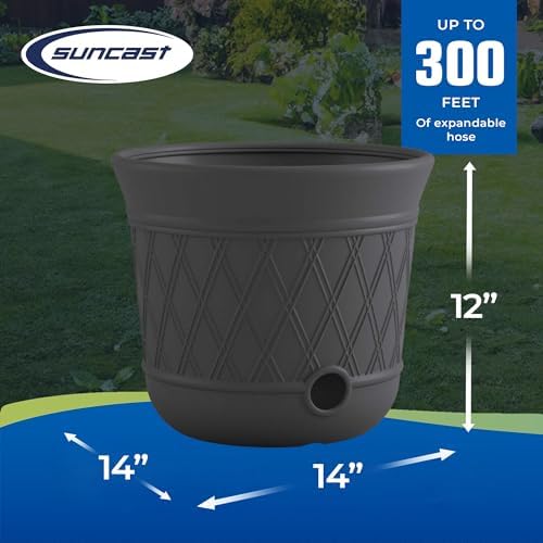 Suncast 4 Pack 14" x 12" Round Resin Decorative Weatherproof Outdoor Hideaway Standard Garden Hose Storage Pot with Drainage Holes, Gray - Image 3