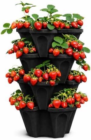 Vertical Garden Planter 4 Tier Stackable System 16 Plants, Space Saving Herb, Strawberry & Food Crop Planter with Center Support Hole for Indoor Outdoor Gardening (4, Midnight Black, Small) - Image 6