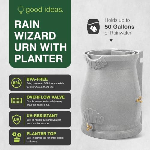 Good Ideas Rain Wizard Urn Shaped Water Collection Barrel 50 Gallon, 2 Pack - Image 2