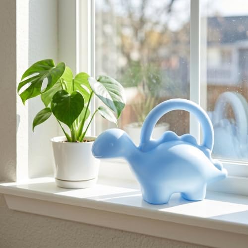 DOITOOL 2pcs Dinosaur Watering Can Set for Indoor Gardening, Small Thickened Large Capacity Plastic Plant Watering Kettle in Green and Blue for Home Flower Care - Image 2