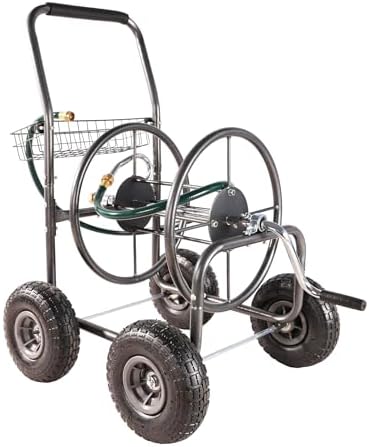 Reel Cart 4 Wheels PortableReel Cart with Storage Basket Rust Resistant Heavy Duty Water Hose Holder - Image 4