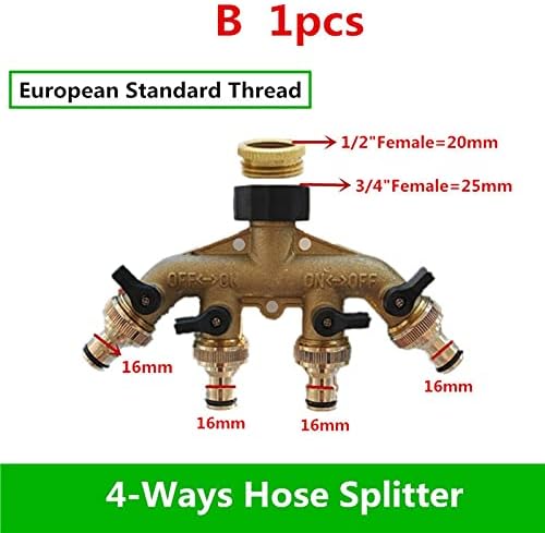 Lkq-Brass Adapter 4 Way Brass Tap Adaptor Hose Valve Manifold Hose Splitter Tap Adaptors Hose End Fittings Four Channel, 1PC, Garden Hose Connector(B) - Image 2