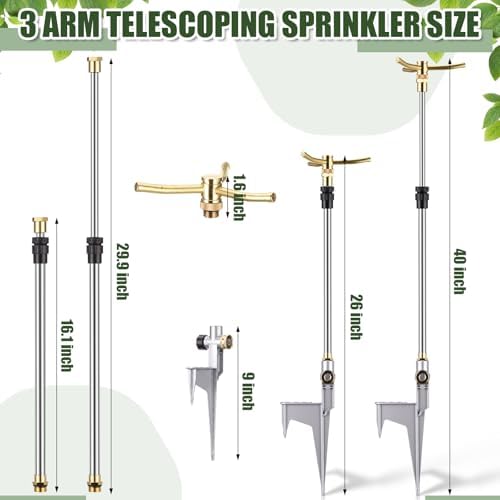 Funnymoom 2 Pack 3-arm Rotating Telescoping Sprinkler 360 Degree Swivel Garden Sprinkler High Rise Lawn with Step Base up to 41.7 Inch for Large Area Coverage (Silver) - Image 2