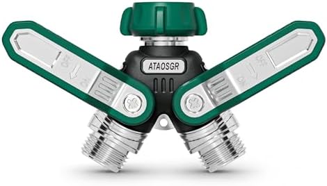 Garden Hose Splitter 2 Way, All-Metal Heavy Duty Water Spigot Splitter,with 3.68" Extra Long Handles, with Dual Shut-Off Valves, High Flow 3/4" GHT Outdoor Faucet Adapter,Green by Unknown
