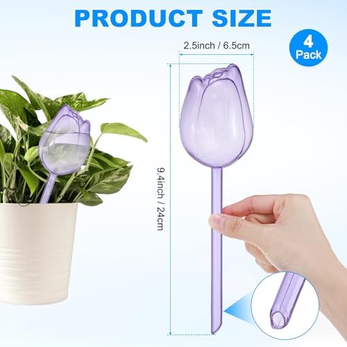 M METERXITY 4-Pack Plant Watering Globes, 9.4 Inch Plastic Self Watering Planter Insert for Indoor/Outdoor Plants, Self Water Devices [Purple] - Image 3