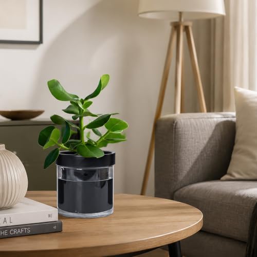 Phoenix Vine 4 Inch Self Watering Planter Pot, Black Terracotta Clay Pot with Glass Reservoir for Indoor Plants, Herbs, Flowers, Set of 4, 52-C-E-4 - Image 6