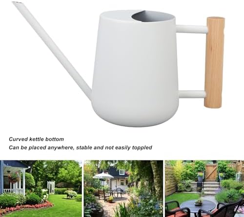 Indoor Watering Can with Long Spout, 16oz Metal Watering Can Plant Watering Can Mini Watering Can with Wood Handle for Indoor Plants, Bonsai Outdoor Garden Flower (White) - Image 3