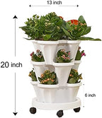 Strawberry Vertical Planters, 3 Tiered Stacking Tower Garden, Stackable Herb Vegetable Planters with Movable Casters and Bottom Saucer Indoor and Outdoor - White - Image 2