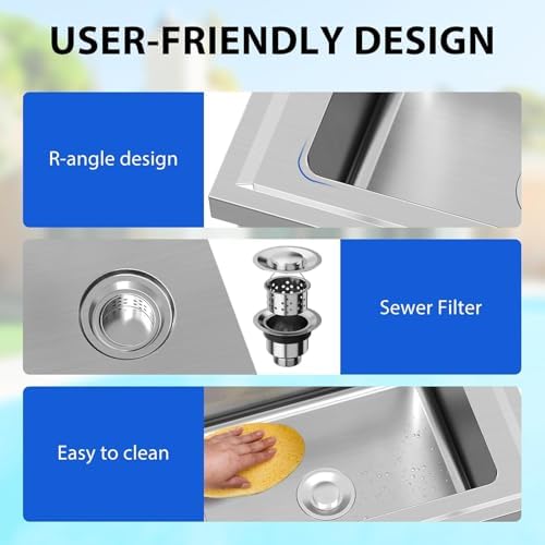 24"x20"x41" Stainless Steel Utility Sink, Freestanding Single Bowl with Hot & Cold Water Faucet, Commercial Kitchen Laundry Bathroom Garage Garden Sink - Image 5