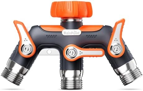 RAINPOINT 3 Way Hose Splitter, 100% Metal Heavy Duty Garden Hose Splitter With 1.9" Extra Long Handle & Individual Shut Off, 3/4 Inch GHT Thread Water Hose Connector For Spigot Faucet (Orange) by RainPoint