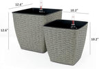 2-Pack Self-Watering Planter - Hand Woven Wicker - Thin Square - Image 2