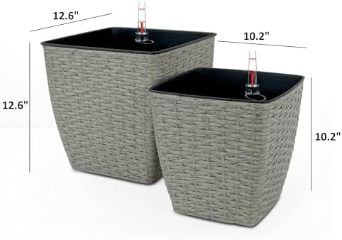2-Pack Self-Watering Planter - Hand Woven Wicker - Thin Square - Image 2