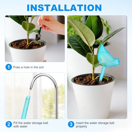 M METERXITY 6-Pack Plant Watering Globes, 9.8 Inch Plastic Bird Shape Self Watering Planter Insert for Indoor/Outdoor Pots, Self Water Devices Decorative Garden Stake [Lake Blue] - Image 4