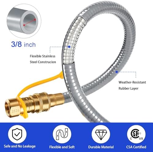 8FT 3/8" ID Natural Gas Hose Gas Grill Hose with Quick Connect - Image 3