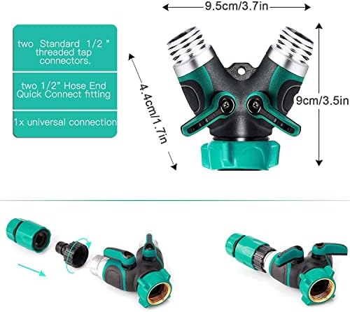 Garden Hose Y Valve Hose Splitter, Water Faucet Splitter with Comfortable Rubberized Grip, 2 Way Hose Splitter - Image 2