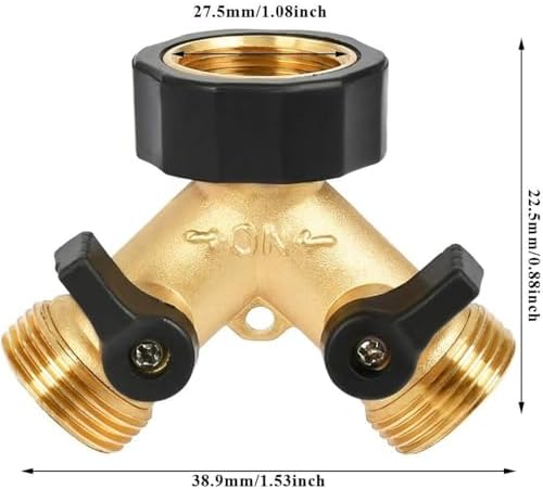 Garden Hose Splitter Hose Splitter Multi-Tap Connector 2 Way Garden Water Adaptor Y-Way Distributor Faucet Independent(Brass 2pcs) - Image 2