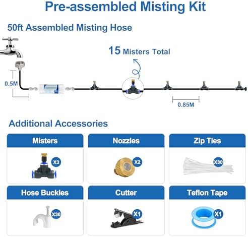 Pre-Assembled Misters for Outside Patio,Outdoor Misting System,50FT|15M. - Image 4