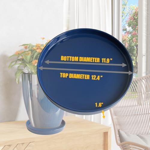 Yukfona Ceramic Plant Saucer Tray 2 Pcs 12 Inch Blue, 12.5" OD x11.9 ID x1.6 Deep| Fits Flower pots Bottom≤ 11.9", Heavy Duty Glazed Round Planter Drip with Catch Basin for Indoor Outdoor Plants - Image 2