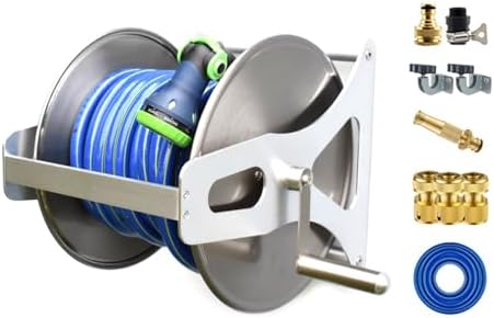 Stainless Steel Garden Hose Holder - Freestanding & Wall-Mount Metal Reel for Easy Installation, Perfect for Plant Watering & Car Washing, Durable & Rust-Resistant Design by Unknown