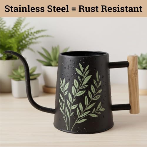 Metal Small Indoor Watering Can with Long Spout & Real Wood Handle, 35oz - Image 5