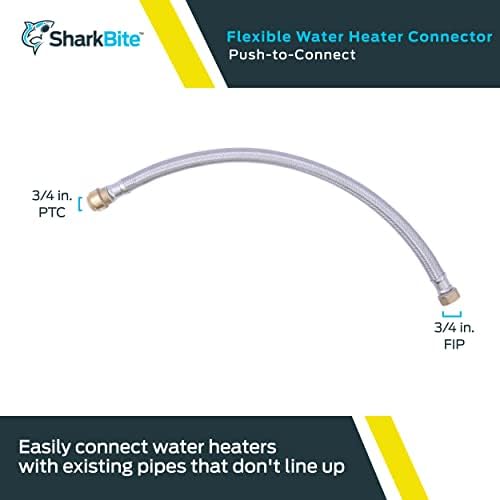 SharkBite 3/4 Inch x 3/4 Inch FIP x 24 Inch Stainless Steel Braided Flexible Water Heater Connector, Push To Connect Brass Plumbing Fitting, PEX Pipe, Copper, CPVC, PE-RT, HDPE, U3088FLEX24LF - Image 2