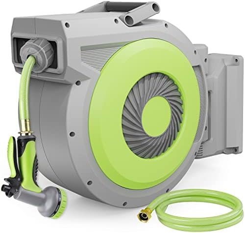 5/8" x 85 ft Retractable Garden Hose Reel, Wall Mount Retractable Water Hose with 10 Pattern Hose Nozzle, Any Length Lock/180° Swivel Automatic Hose Reels for Outside Garden Watering by MasterofGardenTools