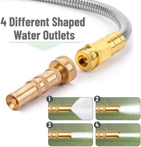 UNCO- Stainless Steel Metal Hose with 4 Function Brass Nozzle, 50 ft, No Kink, Metal Garden Hose - Image 4