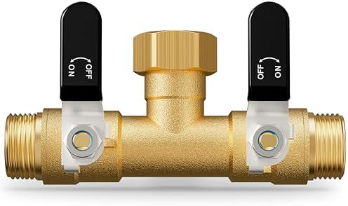 Hose Splitter 2 Way, Heavy Duty Brass Garden Hose Splitter, Water Hose Bib Spigot Splitter with 0.59" Full Flow Ball Valve Outlet & Shut-Off Valve 3/4'' Connector Outdoor Water Faucet Adapter by ZaakWang