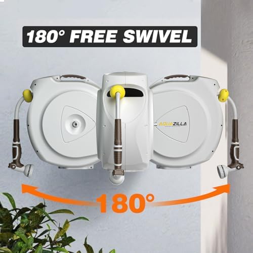 Retractable Garden Hose Reel, 1/2 in 100+6 ft, Heavy Duty Wall Mounted Water Hose Reel, Spring Power Automatic Rewind, Any Length Lock, 180° Swivel Bracket, 10 Pattern Spray Nozzle - Image 4