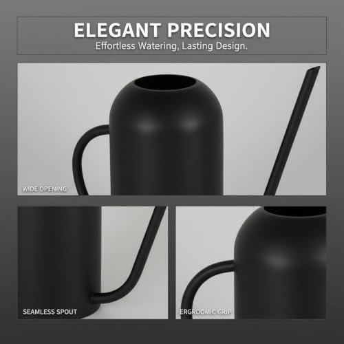 Long Spout Watering Can for Indoor Plants, 50.7 fl oz (1500 ml), Stainless Steel, Black Matte Finish, Vintage Metal Design, Precise Water Flow for Gardens and Houseplants - Image 4