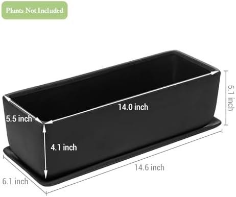 MyGift Matte Black Ceramic Indoor Plant Pot Succulent Planter, Decorative Flower Planter with Drainage Hole and Removable Tray (14 inch - 2 Pack) - Image 5