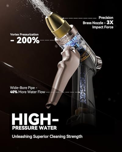 RAINPOINT Garden Hose Nozzle, 100% Heavy Duty Metal Hose Sprayer, High Pressure Water Hose Nozzle with Adjustable Spray Patterns and Flow Control for Watering Plants, Car Washing, Pet Washing, Brown - Image 3