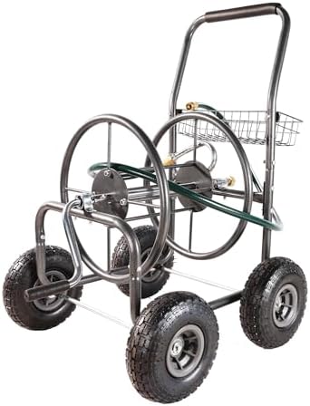 Reel Cart 4 Wheels PortableReel Cart with Storage Basket Rust Resistant Heavy Duty Water Hose Holder by Unknown