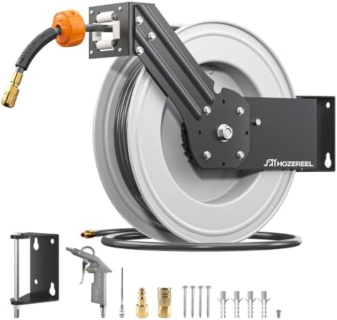 Steel Retractable Air Hose Reel,3/8" x 50 ft Heavy Duty by Spaceandtimesaver
