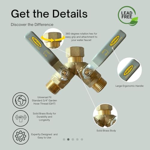 FAIRVIEW-Lead-Free, Industrial-Grade Garden Hose Splitter, Oversized Handles, Full-Port Valves with HEX Connector, Brass, BV202-W-LF - Image 2