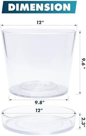 Phoenix Vine 12 Inch Clear Acrylic Planter Pot with Tray, Orchid Pot with Drainage Holes, Deep Saucer for Bottom Watering, Transparent Containers for Indoor Plants, Herbs, Set of 1, 91-A-I-1 - Image 3
