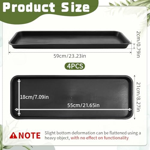 Cinnvoice 4 Pack Black Rectangle Plant Saucer, 23.2 x 8.2 x 0.8 Inch - Image 2