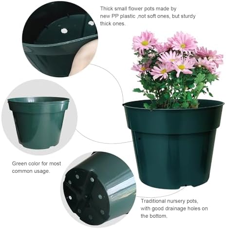 RooTrimmer 50 Pack 6 Inch Nursery Pots, Planting Grow Plastic Flower Pots, Thick Planters with Drainage Holes for Outdoor/Indoor Plants Succulent Herb (Green) - Image 3