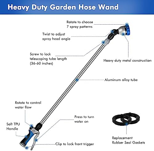 RESTMO Long Telescopic Watering Wand for Garden Hose, 36”-60” Garden Wand - Image 3