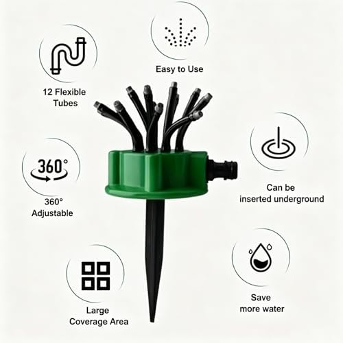 12 Nozzle Garden Sprinkler for Irregular Areas, Adjustable Multi-Head Irrigation Tool with 3-Stream Tips, Water-Saving Sprayer for Patio Set (green02) - Image 5