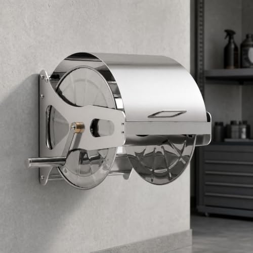 Wall-Mounted Hose Reel with Crank Stainless Hose Reel for Household Outdoor Water Tasks, Car Washing, L - Image 5