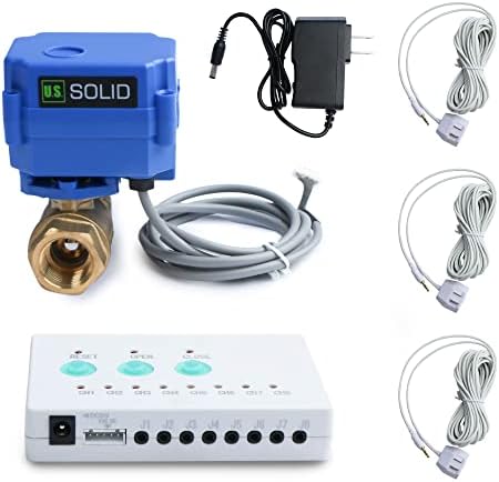U.S. Solid Water Leak Detector with Auto Shutoff Valve, Sound Alarm, 1" Motorized Brass Ball Valve System & 3 Sensors, Home Flood Prevention & Water Damage Defense for Basement, Laundry, Water Heater by USSolid