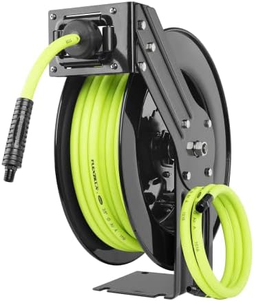Flexzilla Open Face Retractable Air Hose Reel, 3/8 in. x 50 ft., Heavy Duty, Lightweight, Hybrid, ZillaGreen - L8611FZ by Flexzilla
