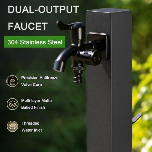 Freestanding Garden Water Column,Outdoor Water Tap with Dual Outlet Faucet - Image 5