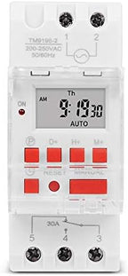 TM919B 30A 7 Days Programmable Timer Switch, Heavy-Duty Digital Weekly Timer with LCD, 16 ON/Off Settings, 35mm DIN Rail Mount, 5000W for Lighting, Water Heater, AC & Industrial Equipment (220V) by Unknown