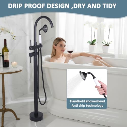 Generic Standing High Flow Shower Faucets with Hand Sprayer Gooseneck - Image 6