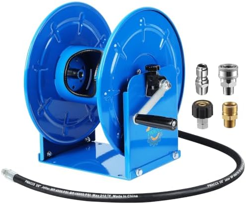 PWACCS Manual Pressure Washer Hose Reel 100FTx3/8", 200FTx1/4", 4 Adapters by PWACCS
